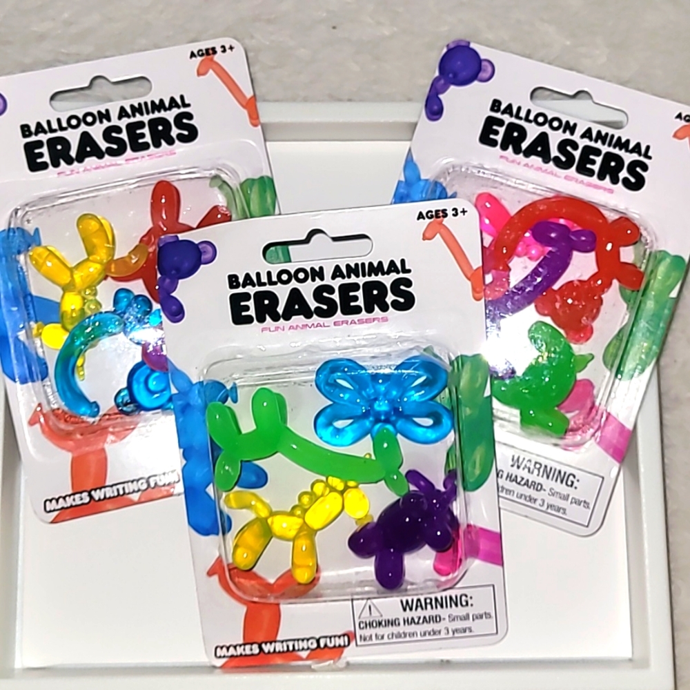 Tiktok viral ballon animal erasers!!! Set of 3 packages